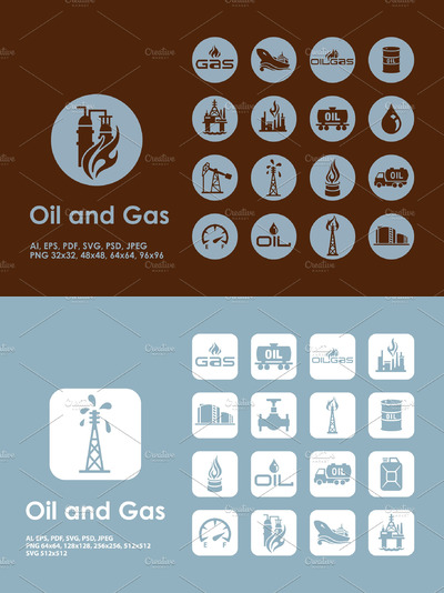 天然气石油能源矢量图标 Oil and gas icons