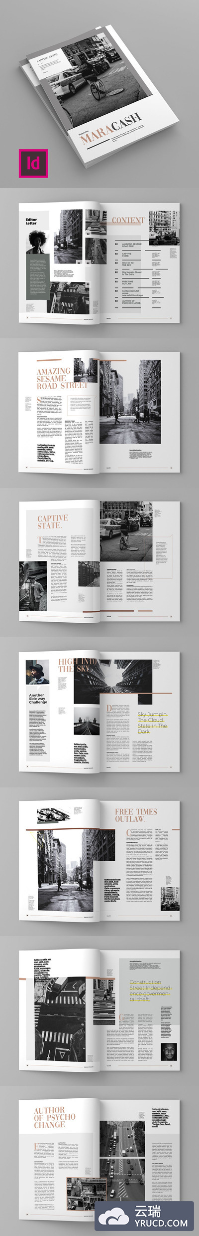 黑白时尚杂志画册模板下载[indd]