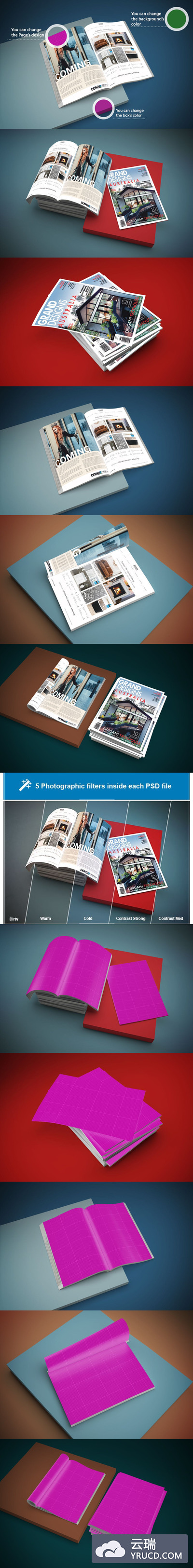 酷炫场景的画册&杂志设计展示样机素材下载[PSD]