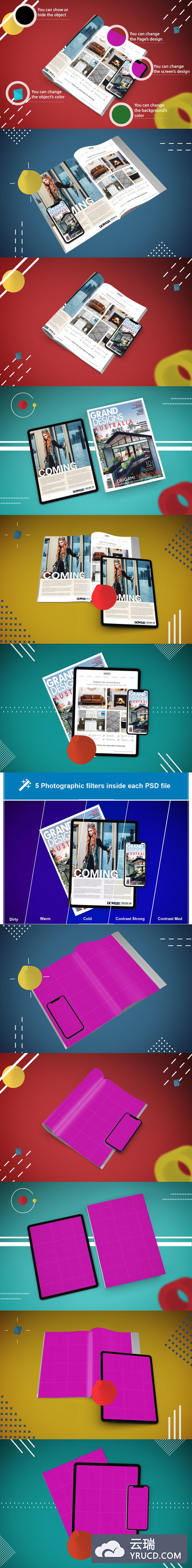 时尚场景的画册或杂志设计展示样机[PSD]