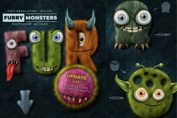 毛茸茸的怪物毛发文字效果ps动作