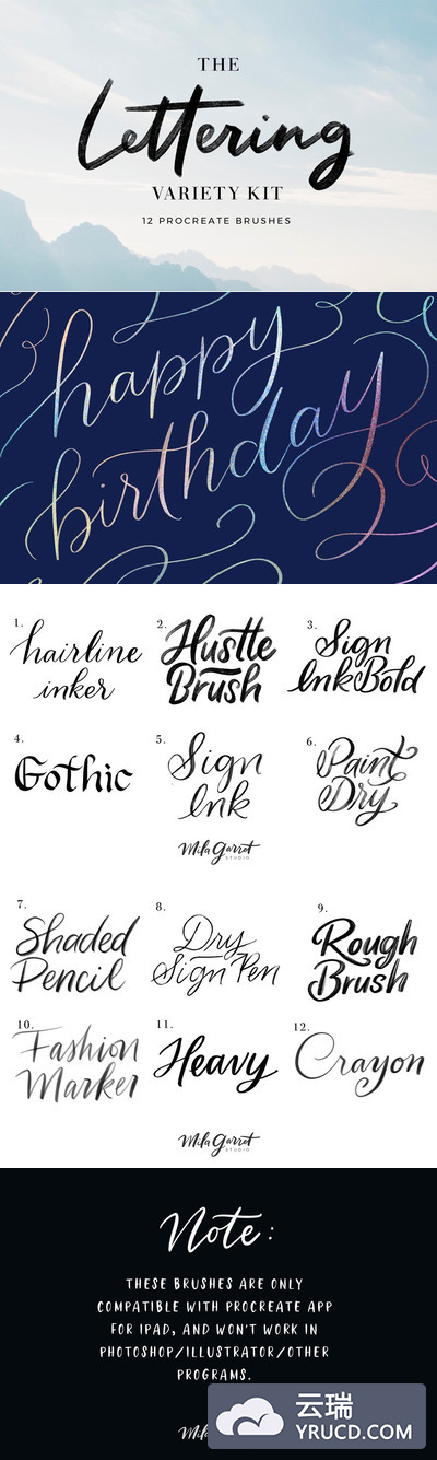 手写字体笔刷下载 Procreate Brushes Lettering Variety