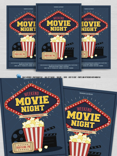 电影之夜海报模板 Movie Night Flyer