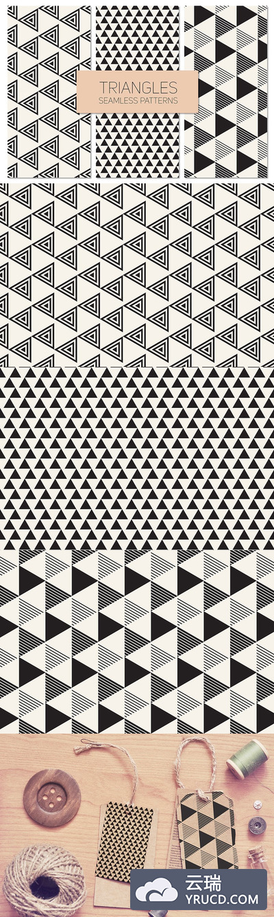三角形几何背景纹理 Triangles. Seamless Patterns Set 9