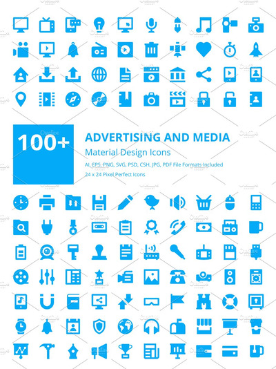 广告和媒体图标素材 100+ Advertising and Media Icons Set