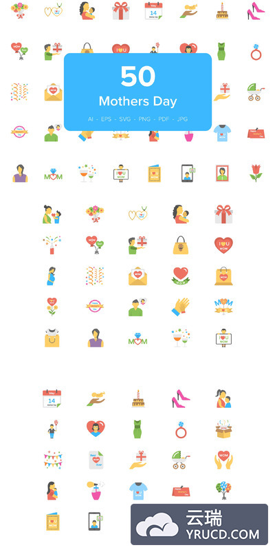 母亲节图标素材 50 Mothers Day Flat Vector Icons