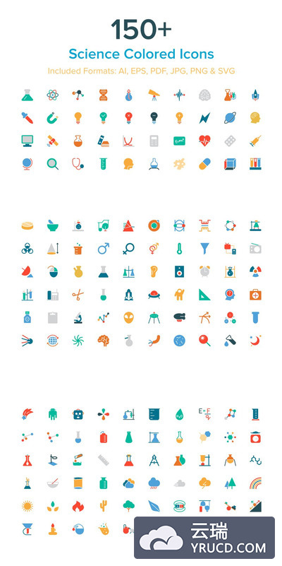 科技矢量图标素材 150+ Science Colored Icons