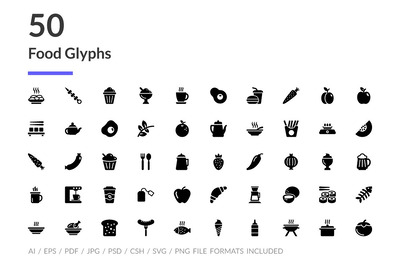 50个食物图标 50 Food Glyph Icons