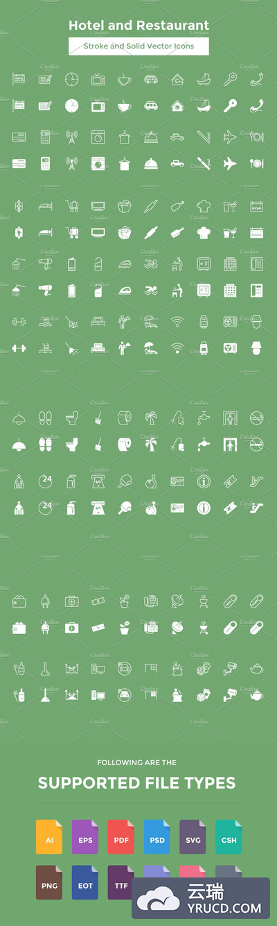 酒店餐厅矢量图标 Hotel and Restaurant Vector Icons