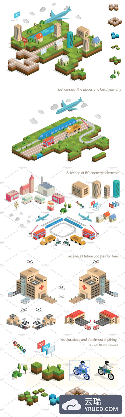 2.5D地图插画 Isometric City Map Builder Vector