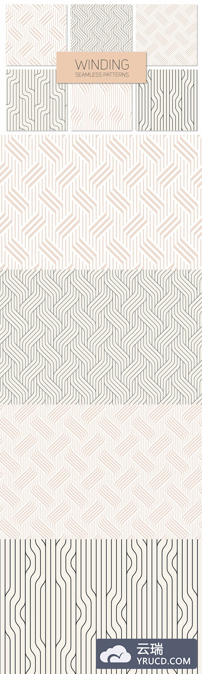 抽象无缝图案 Winding Seamless Patterns. Set 3
