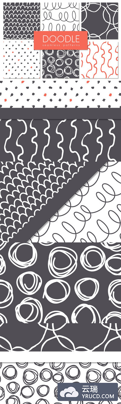 抽象无缝几何背景 Doodle. Seamless Patterns Set