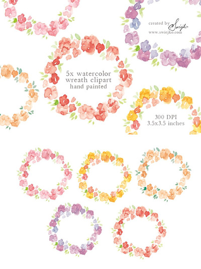 水彩花环插画 Watercolor , Floral Frame