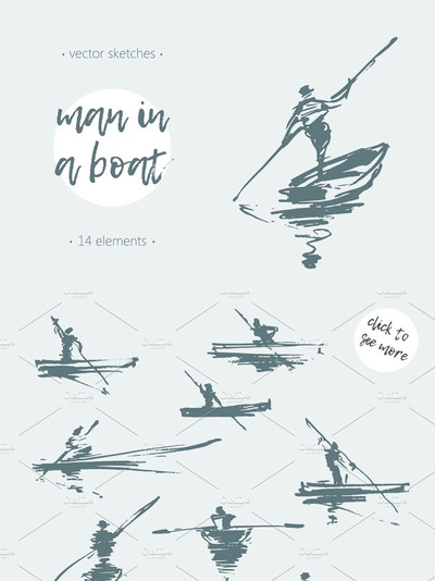 船上人的素描插画 Sketches of men in boats
