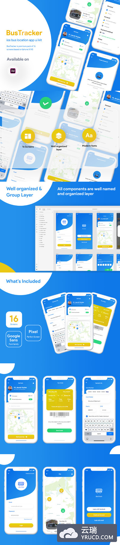 实时公交车功能的APP UI KIT套装下载[XD]