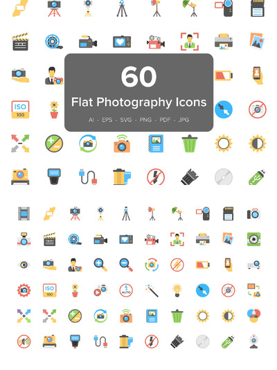 摄影图标素材 60 Photography Flat Vector Icons