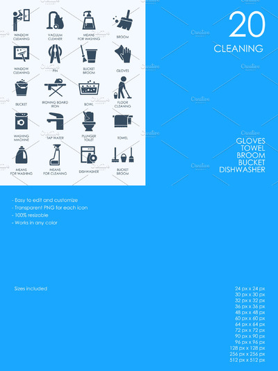 清洁工具图标素材 Cleaning icons
