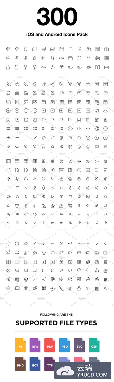 iOS和Android矢量图标 300 iOS and Android Vector Icons