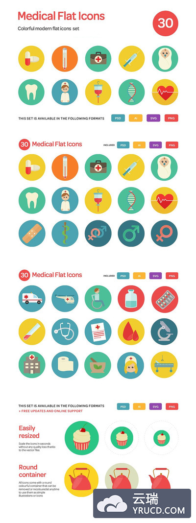 医疗图标素材 Medical Flat Icons Set