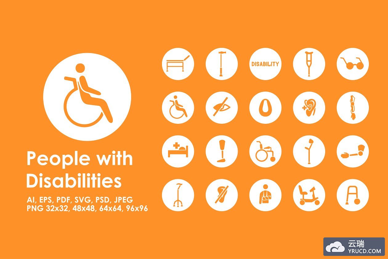 20个有残疾标志的人 20 people with disabilies icons