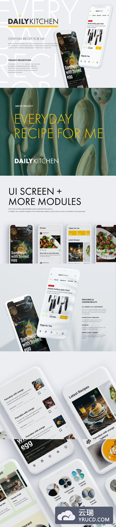 厨房菜肴食谱类APP UI KIT 套装下载[XD]