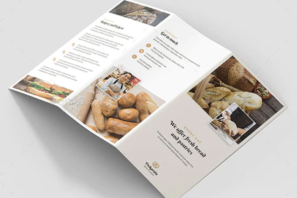 面包店美食广告三折页传单手册模板