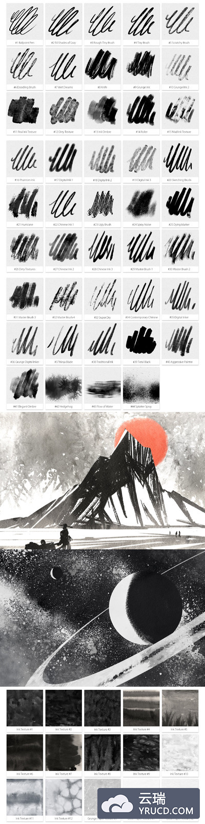 墨水效果的Photoshop2019笔刷下载[Abr]