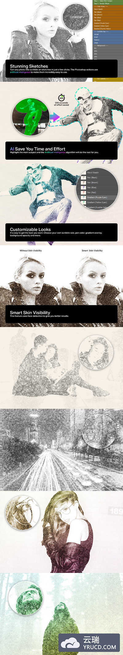 智能的手绘划痕效果的PS照片特效动作下载[Atn]