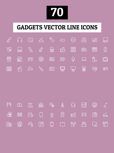 科技工具矢量图标 70 Gadgets Vector Line Icons