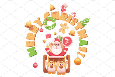 可爱的圣诞节元素插画 Vector Santa Claus with reindeers