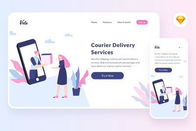 时尚高端简约交付产品插画banner海报设计模板（sketch/svg）