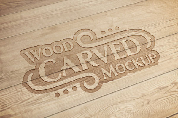 雕刻木纹文字效果logo展示样机模板