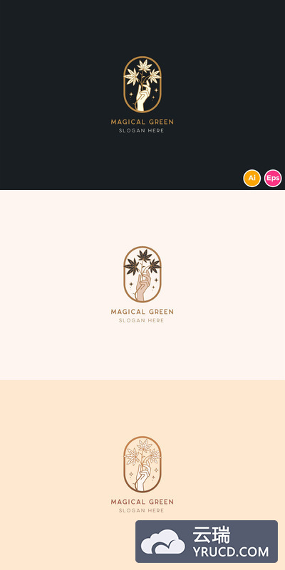 时尚高端简约优雅的神奇魔法树叶女性美容院logo标志设计模板