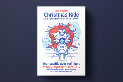 时尚优雅简约个性的扁平化风格圣诞老人圣诞节海报宣传单DM设计模板