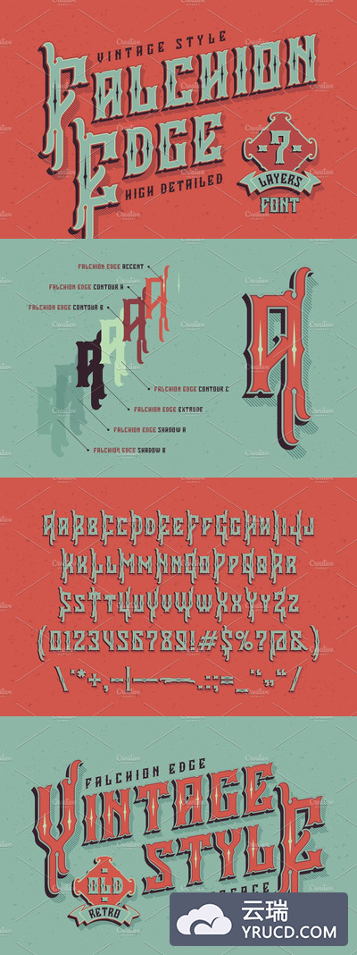 复古设计字体 Layered typeface "Falchion Edge"