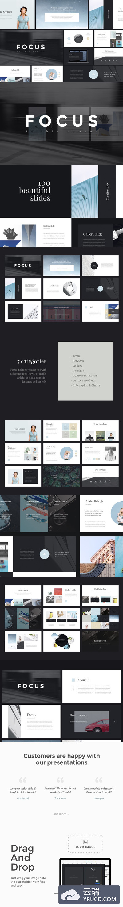 时尚ppt模板 Focus Keynote Template + GIFT