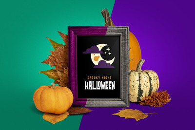 万圣节画册场景元素样机下载[PSD]