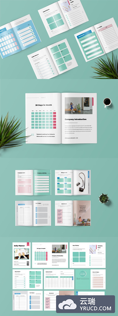 清新的工作日计划手册模板下载[indd]