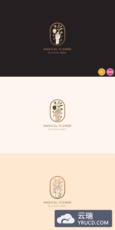 时尚高端优雅花朵植物logo标志设计模板