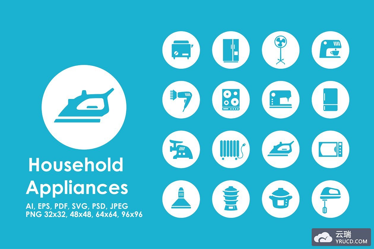 家电矢量图标素材 16 household appliances icons