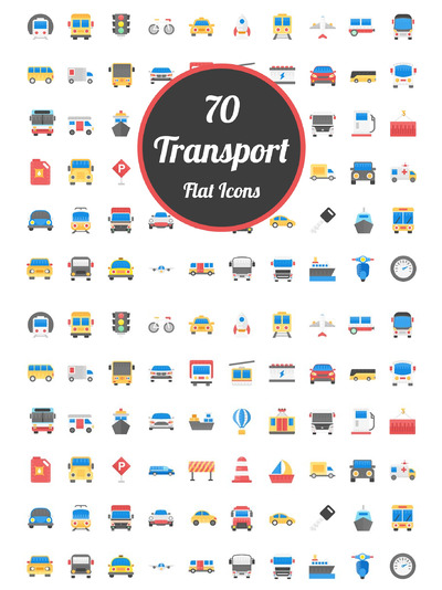 交通工具图标素材 70 Transport Flat Vector Icons