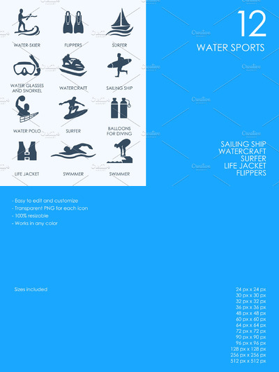 水上运动图标素材 Water sports icons
