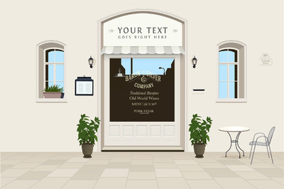 咖啡店插画素材 City Street Mock-up with Bar / Cafe