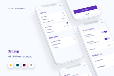 设置界面Settings - iOS 13 线框图UI KIT套装[fig,sketch,XD,PSD]