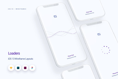 进度条效果Loaders - iOS 13 线框图UI KIT套装[fig,sketch,XD,PSD]