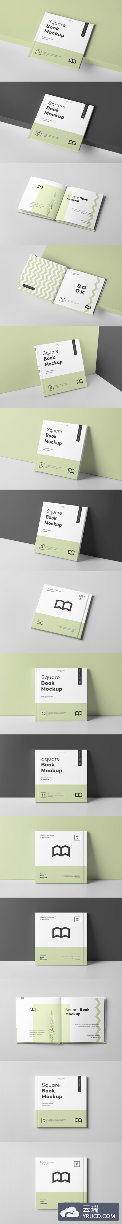 方形精装书封面设与内页设计展示样机[PSD]