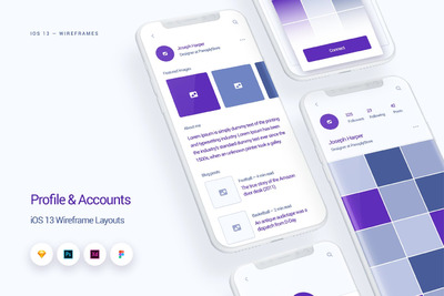 个人资料和帐户-iOS 13 wireframes线框套件