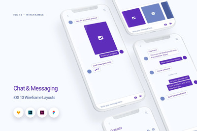 聊天和消息传递-iOS 13wireframe线框套件