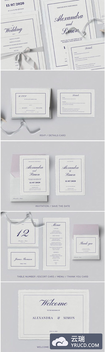 经典优雅的婚礼邀请模板套装