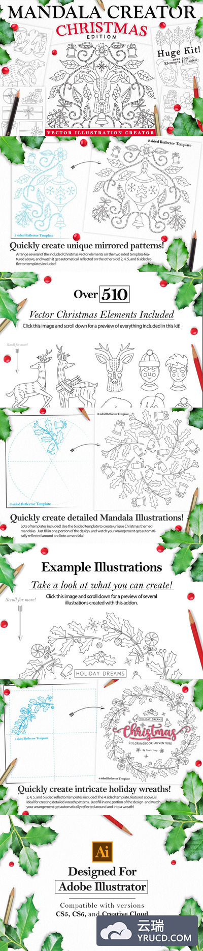 圣诞节元素插画 Christmas Vector Mandala Creator